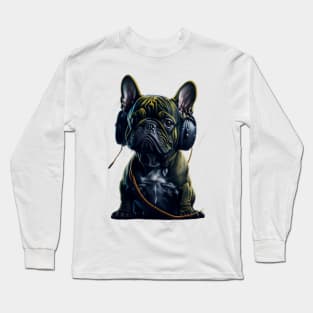 Cute french bulldog listening music Long Sleeve T-Shirt